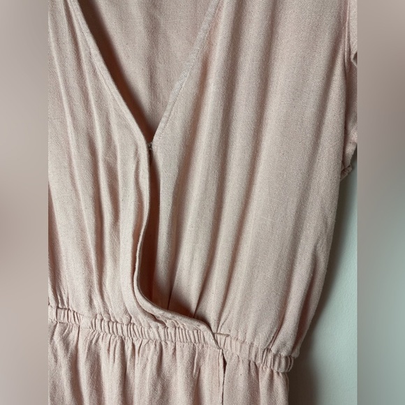 American Eagle Faux Wrap Dress Tie Waist Blush Pink Linen Viscose Size Small - Picture 3 of 8